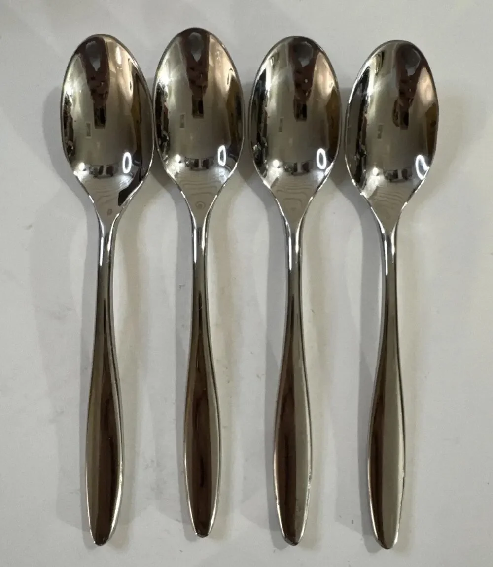 Set of 4 Gourmet Settings Ellipse Spoons Glossy Stainless Flatware Teaspoons